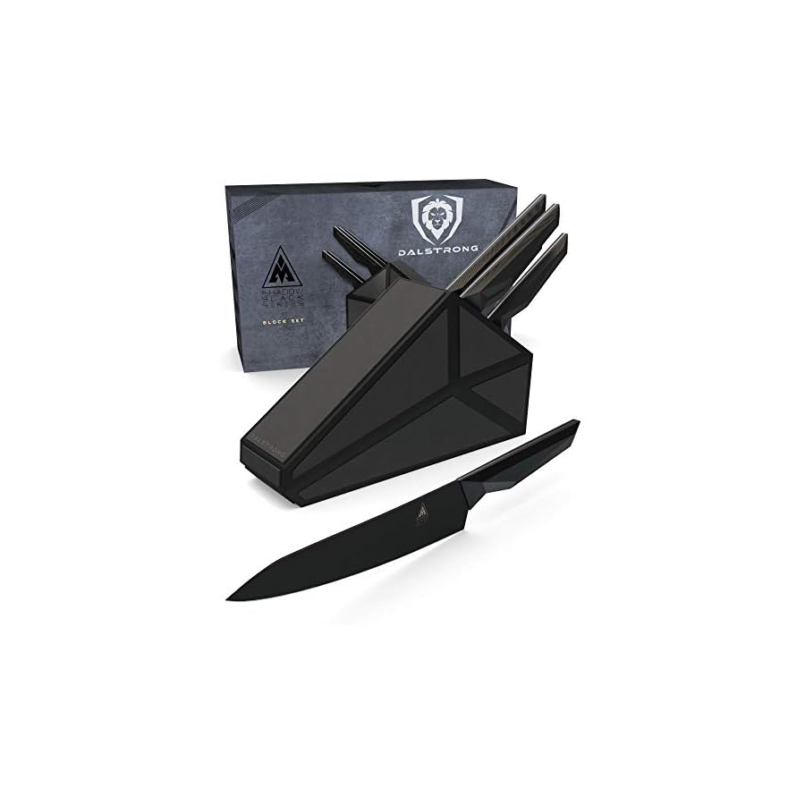 DALSTRONG-Knife-Block-Set-5pc-Shadow-Black-Series-Black-Titanium-Nitride-Coated-High-Carbon-7CR17MOV-X-Vacuum-Treated-Steel-Sheath-NSF-Certified DALSTRONG Knife Block Set-5pc-Shadow Black Series-Black Titanium Nitride Coated-High Carbon-7CR17MOV-X Vacuum Treated Steel-Sheath-Giftable Kitchen Knife Set with Block -NSF Certified