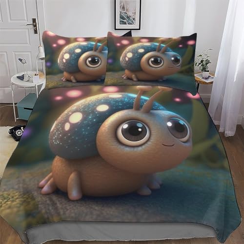 Housse de couette Escargot Mignon parure de lit 3 pièces pour enfants et adultes 220x240cm