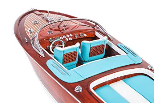 Seacraft Gallery Riva Aquarama Schiffsmodell, 69,8 cm (blau-weiÃe Ledersitze) â fertig montiertes Spielzeug-Speedboot Modell â Holzboot Spielzeug Modell-Dekor â montiertes Modell Schiffe Boote – Bild 5