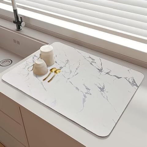 SOQKEEN Small Dish Drying Mat, 16"x12" Kitchen Drying Mat Super Absorbent Hide Stain Draining Mat with Non-Slip Rubber Backed, Quick Drying Mat for Kitchen Sink Coffee Machine Dish Rack Marble Worktop Cover