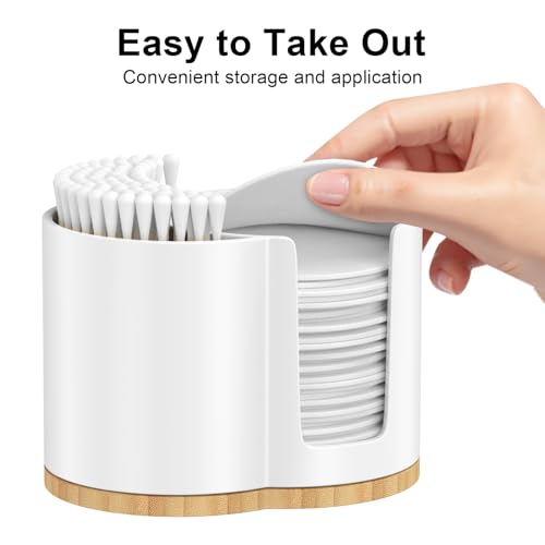 PENGARO Wattepadspender Wattestäbchenhalter, 2 Fächern Wattestäbchen Behälter Wattepads Aufbewahrung Ohrenstäbchen für Kosmetik Badezimmer Organizer Schminktisch Zubehör, Weiß