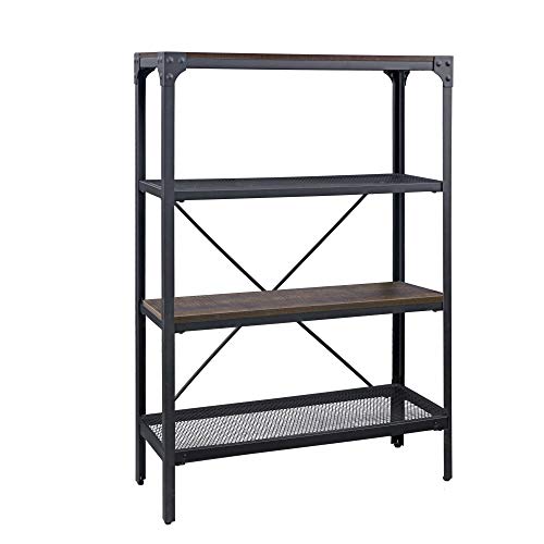 FIVEGIVEN Bookshelf 4 Tier Wood and Metal Book Shelves Industrial Storage Shelf Rustic Bookcase Sturdy Espresso,31.5L x11.8W x47.8H - Thumbnail 2