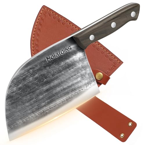 440A Camping Kochmesser Faltbar – Japanisches Design, Scharf, Mit Olivengriff & Lederscheide