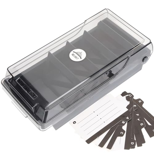 NUOLUX インデックスカードホルダー 厚手素材 大容量収納 卓上カードケース 名刺ホルダー 仕切り付き スナップ蓋 ビジネスや家用写真 レシ