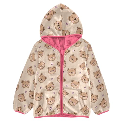 Bears Toddler Fleece Jacket Baby Girls Hooded Zipper Long Sleeve Thick Warm Outerwear 3-10 Years