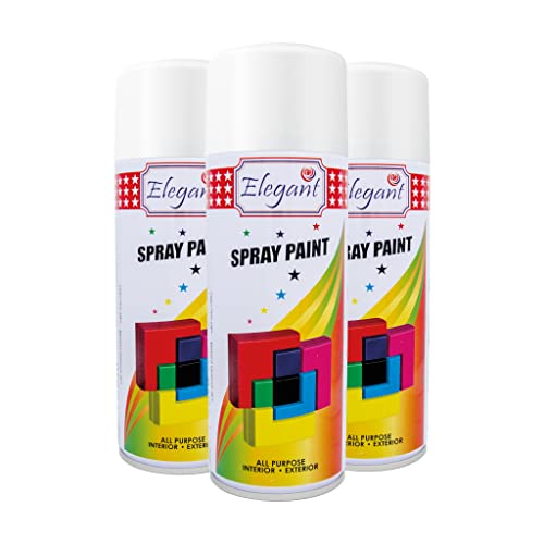 Elegant Spray Paint – Gloss White – 400ML – PACK OF 3, 3-Pack (400ML x 3 Pcs) – All Weather Multipurpose DIY Paint – Rich Color for Metal & Wood – Durable - Perfect for Outdoor Use
