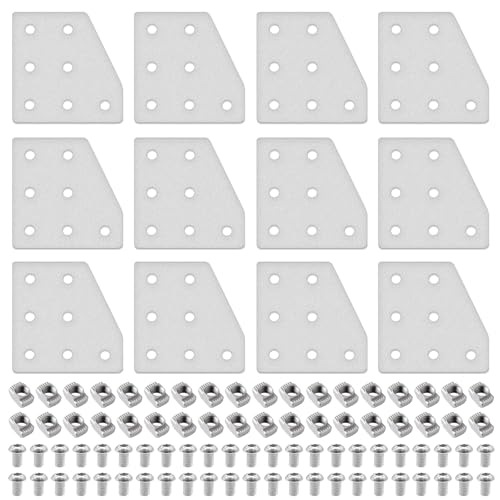 Image of 12pcs 2040 L Corner Bracket Joining Plate T Slotted Accessories 7-Hole 2040 Hardware Connector 2040 with T Nuts and Screws Silver