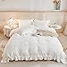3 Pieces White Ruffle Bedding Set with 2 Pillowcase Frills Duvet Cover with Zipper Closure Soft Microfiber Duvet Cover Set King 220x230 cm