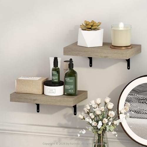 Image of Furinno Tanna Floating Shelves for Wall Set of 2, 15-Inch Wall Shelf, Triple Thick Floating Mounted Shelf, for Bathroom, Home Office, Living Room, Natural