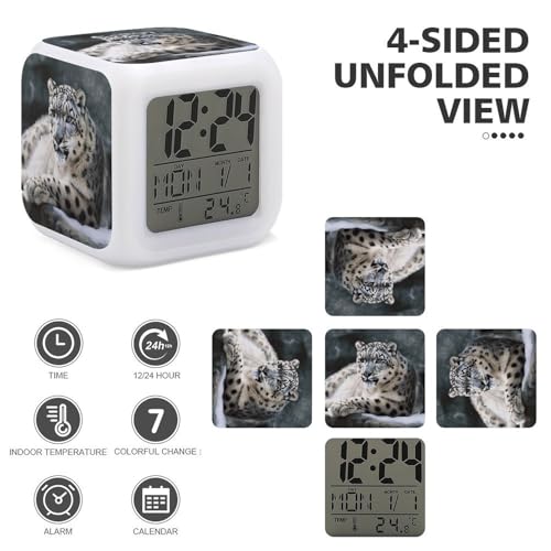 Reloj despertador mini digital de leopardo de nieve, el regalo ideal con luces LED 4