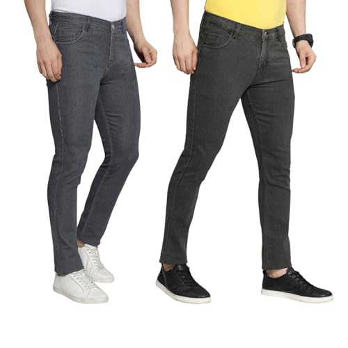 Image of DAIS Men's Stretchable Slim Fit Mid Rise Jeans, Pack of 2, (Combo of 2 Jeans)