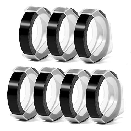 Doruimi 7 Rollen Kompatible Omega Etikettenband Ersatz für Dymo Embossing 3D Prägeetiketten 9mm Black für Dymo Omega S0717930 Junior Motex E101 E303 Embosser, Old Rotex Embosser Prägegerät, 9mm x 3m Cover