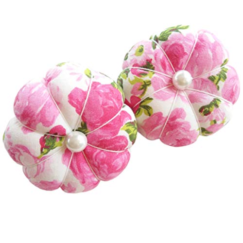 CUSHYSTORE 2X Floral Small Wrist Pin Cushion for Sewing with Adjustable Elastic Strap (Pink&Pink)