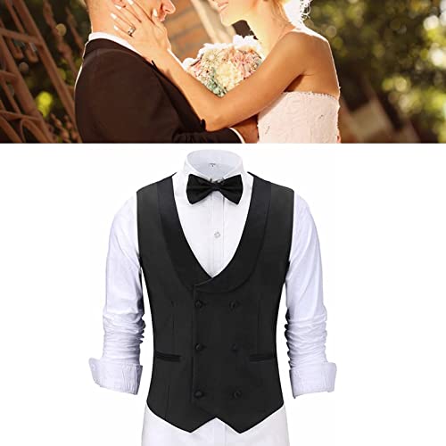 Mens Double Breasted Suit Vest Formal Business Big Lapel Wedding Tuxedo Waistcoat for Groomsmen Fiance Employee (Color : Black, Size : X-Large)4