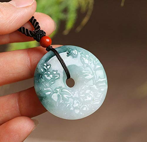 Natural Jade A-Grade Jadeite Carved Flower Butterfly Safety Button Pendant Amulet3