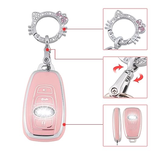 Image of Pangpai Pink Key Fob Cover for Subaru, Soft TPU Key Case Protection with Bling Keychain Fit for Ascent BRZ Crosstrek Forester Impreza Legacy Outback WRX STI Smart Key