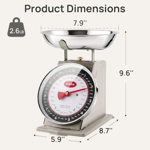 ARINOO Mechanical Kitchen Scale,Analog Food Scale with Removable Bowl,11 lb Capacity, Large 6.5 Inch Dial,Battery-Free, Design for Baking and Meal Prep. - Image 7