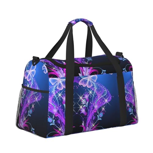 Bolsa de viaje de mariposas moradas impermeable y de gran tamaño 3