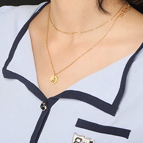 Birth Month Flower Pendant Necklace 18K Gold Plated Dainty Simple Month Birth Floral Disc Pendant Engrave Coin Necklace Minimalist Delicate Mom Daughter Gift for Her2
