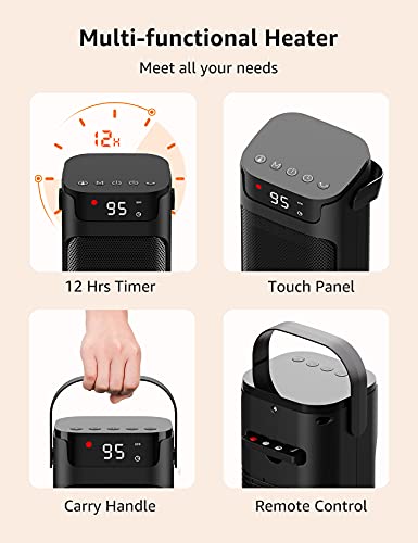 Voweek Electric Space Heaters Ceramic Tower Heater with Remote Control, Thermostat, Built-in Timer and Oscillation, Tip-over & Overheat Protection, 1500W Portable Heater for Bedroom Indoor Home Office - Thumbnail 7