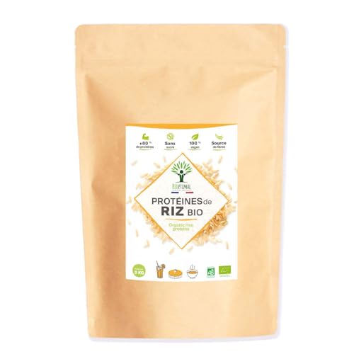 Protéine de Riz Bio - Bioptimal - 80% de Protéines - 12% de BCAA - Energie Sport Musculation - Poudre de Riz Brun Germé - 100% Pur - Whey Végétale - Conditionné en France - Certifié Ecocert - 3 kg