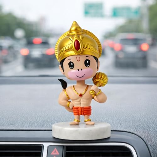 Image of Hanuman Bobble Head Idol for Car Dashboard | Spring Moving Head Hindu God Idol | Decorative Dashboard Idol for Car, Home Temple & Office