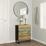 LoogCape Credenza 60 x 33 x 75 cm in legno massiccio riciclato con robusta struttura in metallo per uno spazio versatile in stile industriale, ideale per soggiorno, sala da pranzo, corridoio