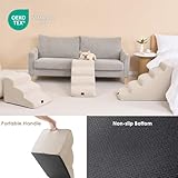 EHEYCIGA Hundetreppe für Kleine Hunde 50 cm Hoch, Haustiertreppe für Sofa Bett, Treppe für Hunde aus Hochdichtem Schwamm, Hunderampe mit Waschbarem Bezug und Rutschfestem Boden, 4 Stufen, Beige