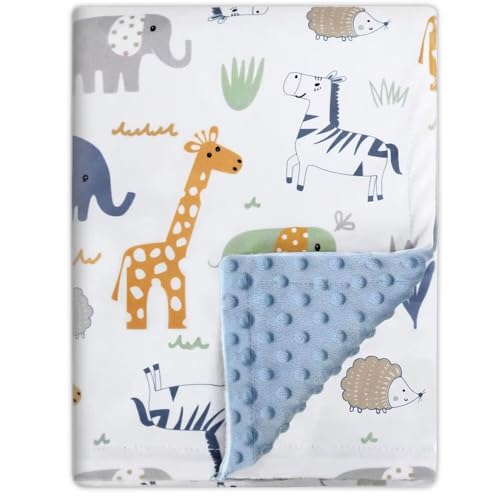 Image of BORITAR Baby Blanket for Boys Girls Soft Plush Minky Fabric Blanket, Double Layer Dotted Backing with Cute Elephant Multicolor Printed for Toddler Newborn 30 x 40 Inch