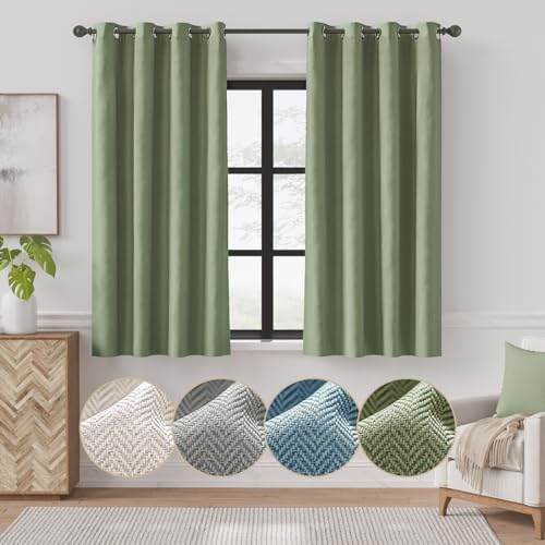 jinchan Herringbone Textured Curtains for Living Room, 63 Inch Sa...