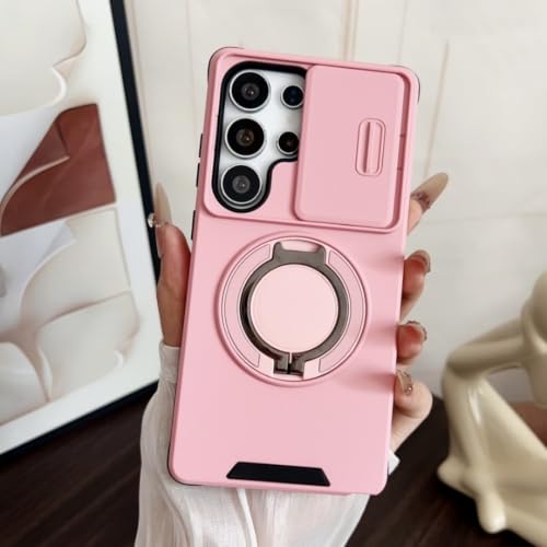 Coque Galaxy S25+ rose antichoc à cache caméra coulissant et support aimanté