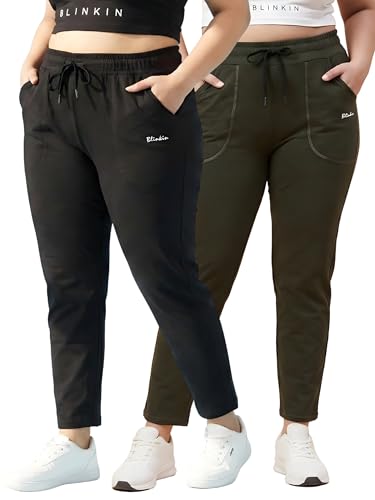Image of BLINKIN Ankle Length Plus Size Cotton Track Pant for Woman | Ultimate Summer Lowers & Pajama for Women Pack of 2 (combo-plus-86)