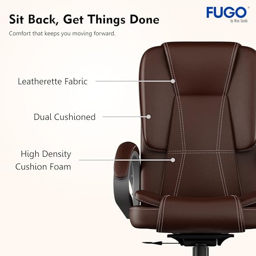 Image of FUGO FG13 Ergonomic Office Chair | Adjustable Height Swivel Chair with 360 Rotation | Comfortable Seating for Home Office & Study | Computer Desk Chair with 3-Year Warranty (Brown)