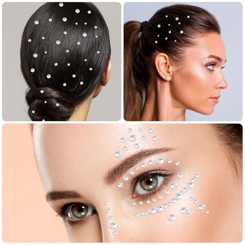 OIIKI 4 folhas de adesivos de minipedras preciosas, joias de rosto, maquiagem adesiva de strass para