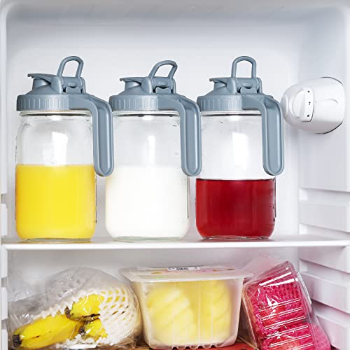 Wide Mouth Mason Jar Lids With Handle, Plastic Mason Jar Pour Spout Lid, Reusable Flip Cap Lid, Canning Lids With Leak-Proof Airtight Seal Grey (Including 6 Lids, Excluding Jar) #TOP6