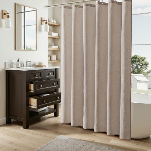 Naturoom Linen Shower Curtain 90 Inch Long for Bathroom Sand Beige 1 Panel by Naturoom - Used condition - Image 2