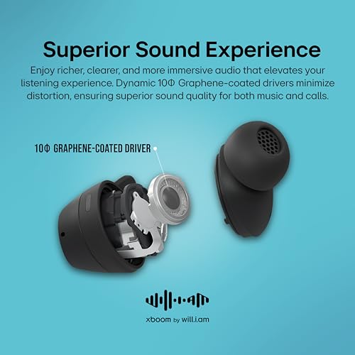 Image of LG xboom Buds by will.i.am, xboom Signature Sound by will.i.am with Graphene Drivers, 3 Mic Active Noise Cancellation, Up to 30 Hours of Battery, IPX4 Water Resistant, Black