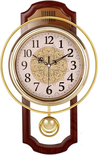 Huianpen European Wall clock,Mute silent quiet Creative Living room Bedroom Retro Swing Quartz Wall clock-C 43 * 27cm