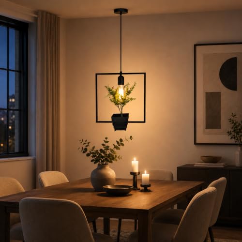 Image of Smartway Hanging Flower Square LED Pendant Light | Modern Black Hanging Ceiling Lamp | Decorative Lighting for Living Room, Bedroom & Dining Area | Metal Interior Light Fixture (Bulb not Included)