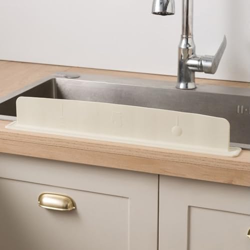 Protector contra salpicaduras para fregadero elevado, silicona beige con ventosa antihumedad 3