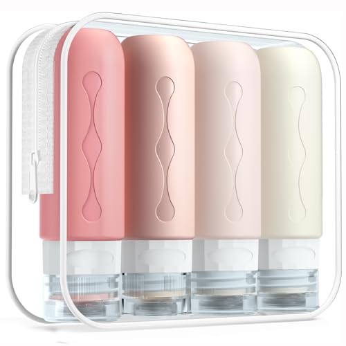 Image of Gemice Travel Bottles for Toiletries, Tsa Approved Travel 3oz Size Containers with Clear Bag, BPA Free Leak Proof Travel Tubs Refillable Liquid Travel Accessories for Cometic Shampoo Lotion (4 Pack)