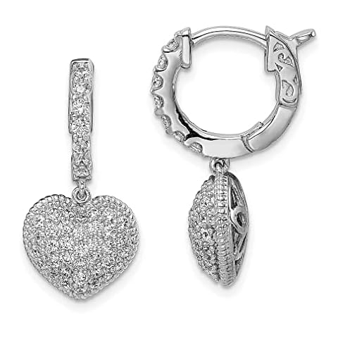 925 Sterling Silver Cubic Zirconia Cz Hinged Hoop Drop Dangle Chandelier Heart Earrings Ear Hoops Set Love Fine Jewellery For Women Gifts For Her Cover