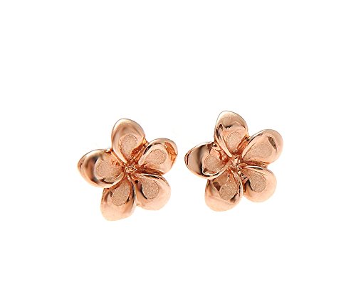 14K solid pink rose gold Hawaiian 7mm plumeria flower stud earrings