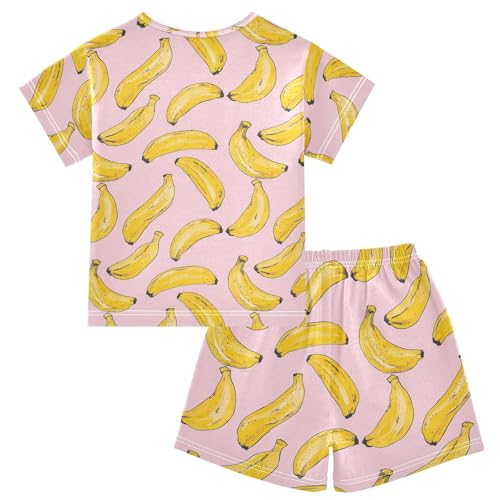Banana Pink Cartoon Prints Summer Cute Pajama Sets, Short Sets for Daily Wears and Sleep Wears2