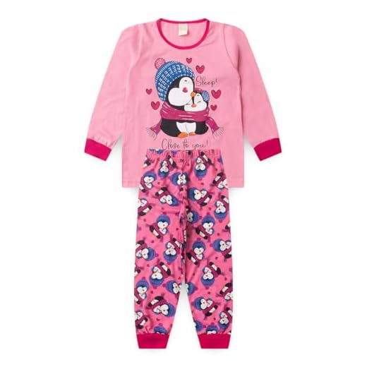 Pijama Longo Infantil Menina Blusa e Calça Pinguim Sonhador (Rosa, 6)