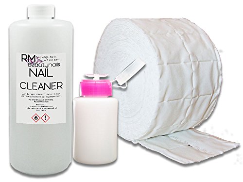 1000ml Nagel Cleaner Isopropanol Sparset - 500 Zellstofftupfer - Dispender Pumpflasche für Nageldesign