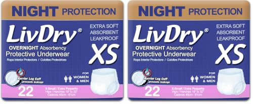 Image of LivDry Adult XS Incontinence Underwear, Overnight Comfort Absorbency, Leak Protection, X-Small, 44-Pack