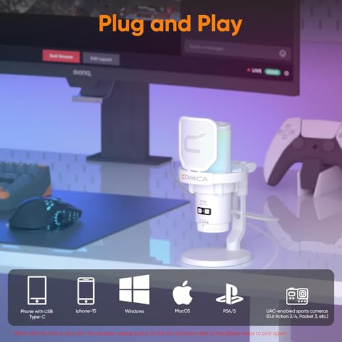 COMICA EJoy Uni Pro Micrófono USB Inalámbrico para PC, Micrófono de Condensador para Juegos con Ganancia/Silencio/Reducción de Ruido/Monitor, Micrófono para Streaming, Podcast, Teléfono Móvil, PS4&5 - imagen 7