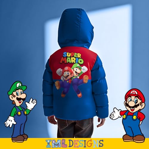 Image of Nintendo Super Mario Bros Winter Jacket for Boys Mario Kart Graphic Print Boys Puffer Winter Coat for Big and Little Kids