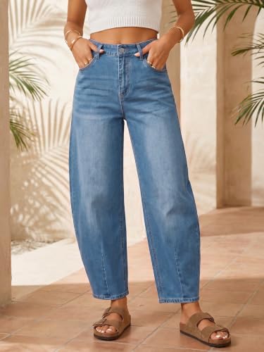 Image of Saodimallsu Womens Barrel Jeans Cropped High Waisted Baggy Wide Straight Leg Boyfriend Denim Pants for Casual Wear